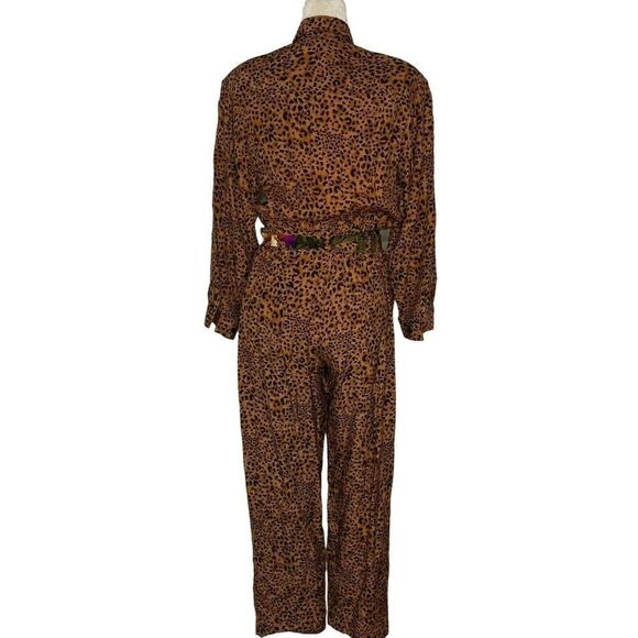 Vintage 90s Jumpsuit Jacket Set 10 Petite Leopard Jungle Floral - Picture 7 of 10